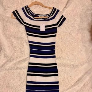 Short sleeve Bodycon striped dress midi